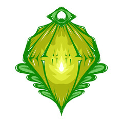 Illustration of a green lantern with a yellow flame on the theme of Ramadan, Eid al-Fitr and Eid al-Adha. Perfect for elements, icons, stickers, tattoos, for wallpapers or backgrounds themed Ramadan  © Febrial Chalik