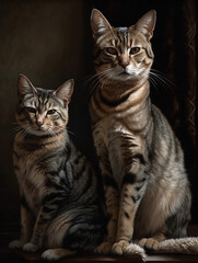 Fototapeta na wymiar Beautiful 2 Cat family portrait