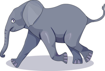 Cartoon elephant running, white background