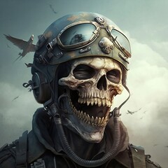 Laughing Skull of a Soldier in the Chaos of War
