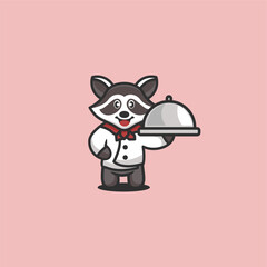 cute raccoon standing logo design