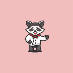 cute raccoon standing logo design