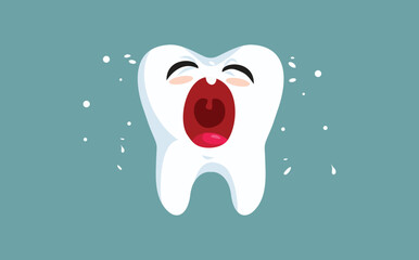 Sad Tooth Crying in Pain Vector Cartoon Illustration. Unhappy molar suffering and hurting from toothache problem
