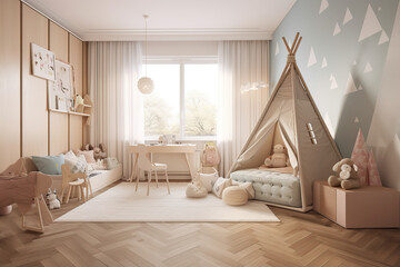 3d rendering kid room with typical decoration and furniture as digital illustration generative AI tools.
