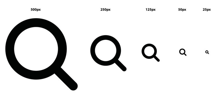 Magnifying glass icon pure black – 5 sizes