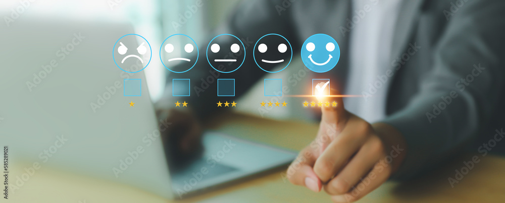 Aufkleber customer service satisfaction survey feedback for business review rating and best service or finance
