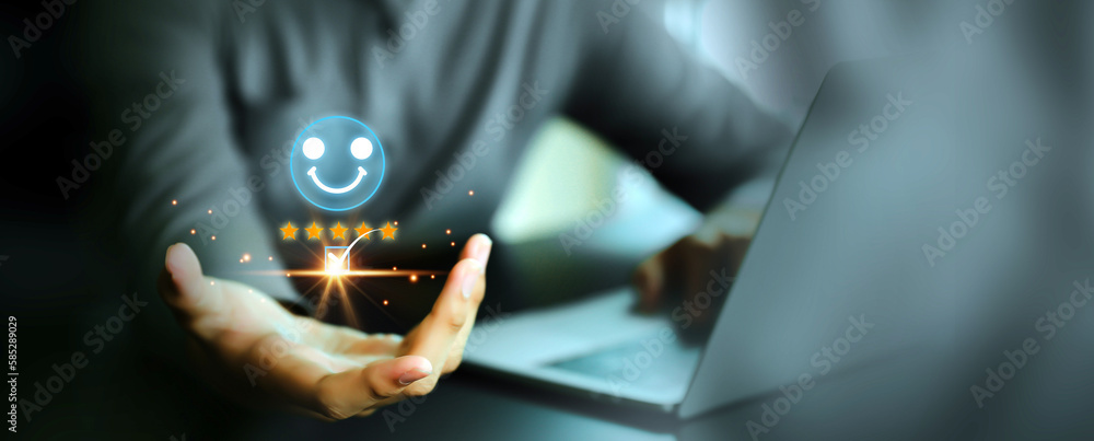 Fototapete Customer service satisfaction survey feedback for business review rating and best service or finance digital marketing poll or user comment concepts.