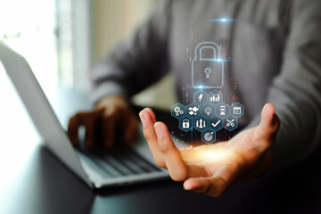 Cyber security or cybercrime attack and threats to the Internet personal information computer network or key lock login to privacy website protection or email access identity concepts.