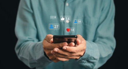 Concept of using smartphones for social media.