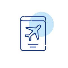 Travel passport with plane symbol. Pixel perfect editable stroke line icon