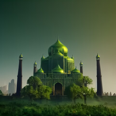 Fototapeta na wymiar green manhattan temple