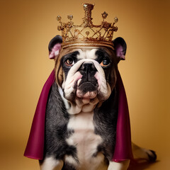 Bulldog wearing a crown. Dog king.