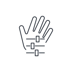 Hand and settings panel. Manual control, interaction. Mobile coordination.  Vector linear icon isolated on white background.