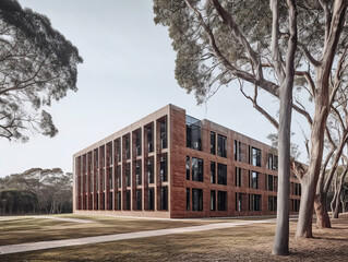 Obraz premium Brick Industrial Building with trees Generative AI