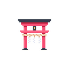 Pixel art style torii gate with a white background.