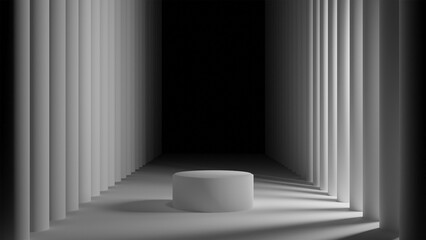 Background of an empty dark room and corridor with columns