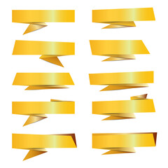 Set of golden paper banners with shadows