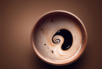 A cup of coffee with a swirl in the middle of it. Generative ai