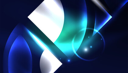 Abstract background techno neon glowing circle shapes and round elemetns with light flare effects. Hi-tech design for wallpaper, banner, background, landing page, wall art, invitation, prints, posters