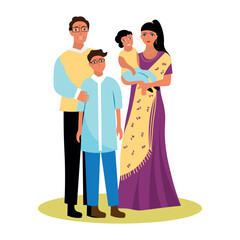 Happy Hindu family on white background