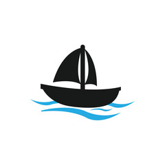 Sailboat logo template on sea flat design Free Vector