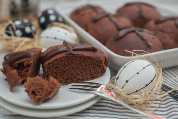 chocolate orange hot cross buns..traditional easter pastries