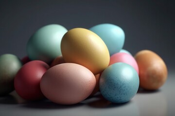 April Easter egg background close up colorful shiny eggs generative ai