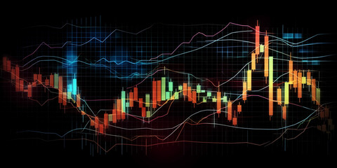 Stock market and trading, digital graph Generative AI