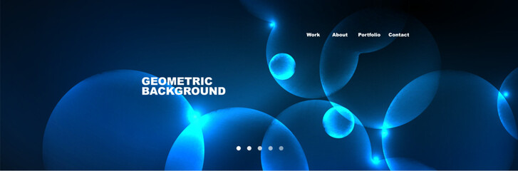 Shiny neon circles and bubbles, dark abstract background with blurred magic neon light, wallpaper design