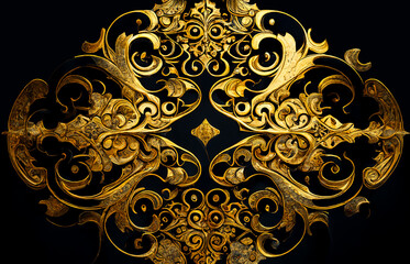 texture relic golden ornament on black background