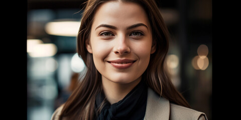 Portrait of happy female real estate agent Generative AI - obrazy, fototapety, plakaty