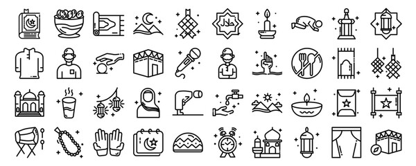 40 set bundel icon Ramadhan icon style Line, vektor Ilustration
