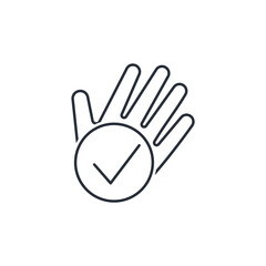 Hand with check mark. Personal choice, approval. Vector linear icon isolated on white background.