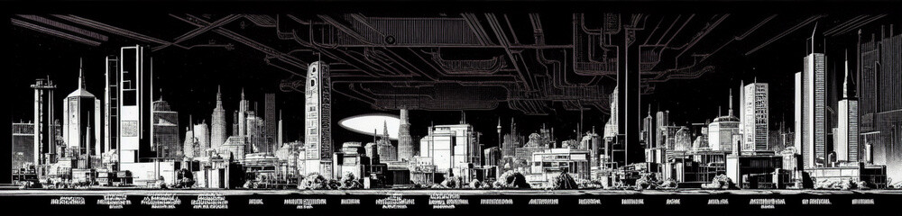 Fototapeta premium Illustration of a monochrome cityscape with skyscrapers created with Generative AI technology