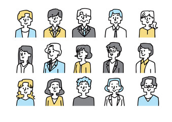 さまざまな年齢性別の会社員のアイコンイラスト