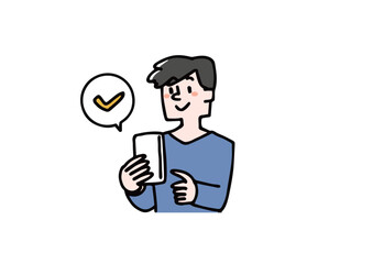 スマホでチェックする男性のイラスト