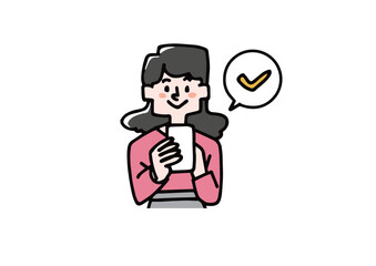 スマホでチェックする女性のイラスト