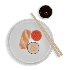 sushi on plate with chopsticks