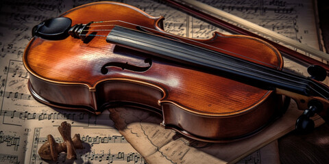 Fototapeta premium violin on note paper Generative AI