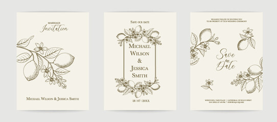 Wedding invitation. Lemon illustration. hand-drawn frame.