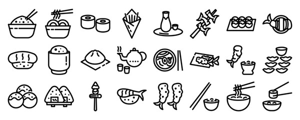 24 set bundle Icon Asian Food style Line Icon, vector Illustration