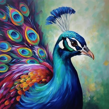Peacock digital oil painting style art