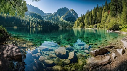 Fantastic mountain lake in Triglav national park. Located in the Bohinj Valley of the Julian Alps. Dramatic unusual scene. Slovenia, Europe. Beauty world.