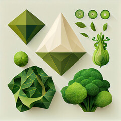 Illustration of vegetables, Simple Geometric Shapes, Generative AI.