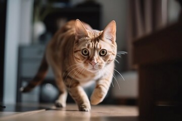 Close Up Cute Cat Running in the House blur Background