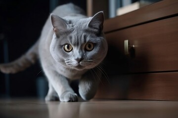 Close Up Cute Cat Running in the House blur Background