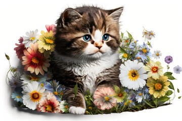 cat with flowers