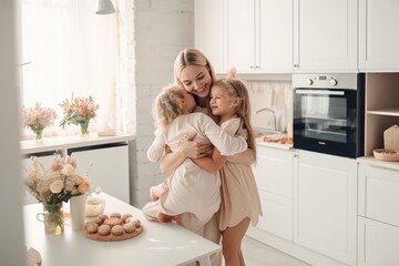 Fototapeta na wymiar mother and child in kitchen