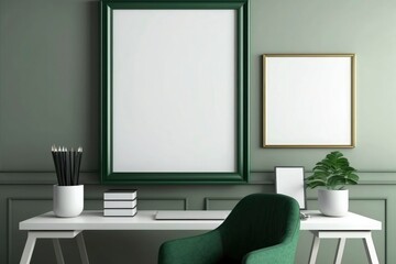 Mockup poster frame on the wall of living room. Luxurious apartment background with contemporary design. Modern interior design. 3D render, 3D illustration, Generate Ai