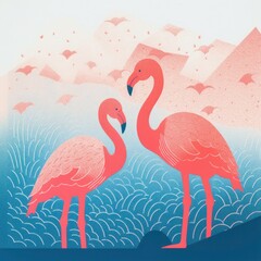 Flamingos in water. Generative AI